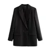 女性のスーツブレイザーズ女性ブラックブレザーファッションオフィスウェアダブル胸ブレザーコートビンテージロングスリーブポケット女性アウターウェアシックトップ230303