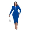 Casual Dresses Sexy Pack Hip Pencil Dress African Women's Solid Color V-Neck Long Sleeve Irregular Slim Party Evening 2023 Winter