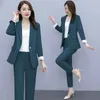 女性のスーツブレザー春夏薄いブレザーパンツ3 PCSセット韓国オフィスレディーワーク優雅なスーツコートズボンベスト衣装毎日の服230306