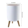 Waste Bins Wooden Trash Can with Lid Press Garbage Rubbish Bin High Foot Waste Container Organizer Bathroom Kitchen Decoration 230306