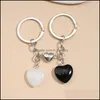 Keychains Lanyards Design Keychain Natural Crystal Quartz Stone Love Heart Magnetic Button Keyring Key Chains For Couple Friend Gi Dhtrz