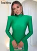 Casual Dresses Hawthaw Shoulder Padded Long Sleeve Bodycon Green Party Club Maxi Long Dress Spring Autumn Women Fashion Elegant Clothes 230303