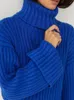Maglioni da donna Dolcevita lavorato a maglia Maglione da donna Allentato Casual Manica svasata Donna Crop Top Maglione Primavera Blu Pullover da donna 230306