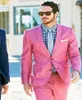 Herenpakken Hoge kwaliteit Pink Pink Groomsman Pak Custom Made Man 2PSC Linnen Bruidegom Tuxedos Summer Beach voor trouwkleding