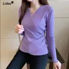 Women's Sweaters Elegant Fashion Temperament V-neck Knitted Pullovers for Women Sweaters Solid Color Bottoming Shirt Buttons Korean Top 230306