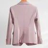 Tvådelad klänning Lenshin grossist 2 -stycken Set högkvalitativ rosa kjoldräkt Enkel knapp Blazer Office Lady Formal Women Business Wear 230306