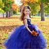 Robes de fille robe de fleur fleurs bleues/rubans pour les filles Tulle fête d'anniversaire mariage cérémonie enfant vêtements robe enfants