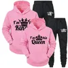 Survêtements pour hommes Lover Survêtement Sweats à capuche Impression Queen King Couple Sweat-shirt Plus Taille Vêtements à capuche Sweats à capuche Femmes Deux pièces Ensemble 230306