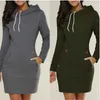 Casual Dresses 2021 Spring And Autumn Ladies KneeLength Dress Hooded Warm Sweatshirt Long Sleeve Camp Collar Pocket Simple Casual Sports Dress Z0216