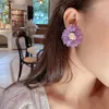 Dos boucles d'oreilles français rétro rêve violet gardénia Clip sur pas de trou en mousseline de soie dentelle grande fleur Piercing pour les femmes fête