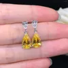 Boucles d'oreilles pendantes tendance en or blanc massif 14K AU585, goutte 3CT/pièce, diamant poire jaune, boucle d'oreille de fiançailles pour femmes, promesse d'amour