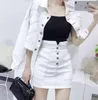 Two Piece Dress Fashion Women'S Clothing Set LongSleeved Jean Jackets Coat White Skirt TwoPiece Denim Suit Slim Casual Lady VestidoCC297 230306