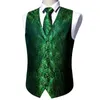 Men's Vests Green Floral Silk Vest Waistcoat Men Slim Suit Silver Necktie Handkerchief Cufflinks Tie Barry.Wang Business DesignMen's