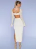 Two Piece Dress Ailigou Fall Ladies White 2 Sexy Beaded Long Sleeve Short Top Tight Club Celebrity Party Set 230306