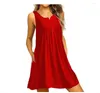 Casual Dresses Women's Spring And Summer Pajamas Button Pleated Vests Sleeveless S Dress Women