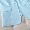 Women's Suits Blazers Sky Blue Suits Women Thin Fashion Temperament Embroidered Flares Half Sleeve Business Slim Blazer And Pants Office Ladies Work 230306