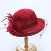 Chapeaux à large bord noir mariage pour femmes élégant visage voile pare-soleil accessoires pliables en plein air chapellerie de mariée seau chapeau large