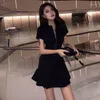 Casual Dresses Women's Ruffled Skirt Zip Black Dress Woman Vestido De Mujer Femme Robe