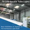 4ft T8 LED -buis Dubbele lamp, koppelbaar, koel wit, 1,2 m geïntegreerd armatuur voor garage, 40 W equivalent 280W, oppervlakte suspensiebevestiging, hangende 48 inch utility lights