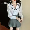 Women's Blouses & Shirts RUGOD Fashion Women Spring Blouse Navy Collar Double Breasted Shirt Female Sweet Stringy Selvedge Feminina Tops