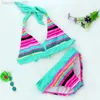 Costume intero per ragazze nuove estive Costume da bagno aderente a righe elastiche per ragazze diviso Bikini a righe per bambini in due pezzi