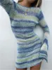 Casual Dresses Nadafair Tie Dye Mini Knitted Sweater Dress Women Long Sleeve Autumn Outfits Sexy Backless Beach Bodycon Dress Winter Clothing Z0216