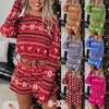 Zweiteilige Damenhose, Weihnachtsanzug, silberner Fleece-Langarm-Pullover, Shorts-Anzug, Weihnachts-Sportbekleidung, weiblich, zweiteiliger Damenanzug 230303