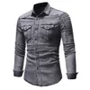 Men's Casual Shirts Mens Casual Cotton Shirts Regular-fit Long-Sleeve Denim Work Shirt Two Button Front Chest Pockets Pencil Slot Rugged Wear 230306