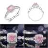 Band Rings Pink Color Microinlaid Artificial Diamond Ring Square Womens Drop Delivery Jewelry Dh0Rq