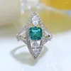 Cluster Rings Pagoda Green Tourmaline Inlaid Natural Cut 6 Beautiful Eye-catching Luxury 925 Silver Ring For Women