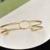 Double Ring Gold Bangle Women Oval Geometry Bracelets One Diamond Hollow Simple Jewelry