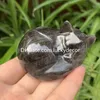 Natural Silver Sheen Obsidian Sleeping Cat Statue Gift for Women Kids Adorable Cute Flash Quartz Crystal Stone Animal Carving Sculpture Specimen Reiki Meditation