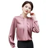 Blouses pour femmes rose pull chemise femmes 2023 printemps tempérament acétate Satin décontracté O cou OL bureau dames travail hauts blanc