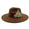 Wide Brim Hats Bucket Hats Women's Hat Wide Brim Simple Church Derby Top Hat Panama Solid Felt Fedoras Hat for Women Jazz Cap Pearl Crown Accessories 230306