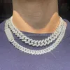 S925 Solid Silver Cuban Chain Jewelry 2Rows 10mm 12mm Bredd GRA Moissanite Diamond Cuban Link Chain Hip Hop Necklace