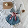 Clothing Sets 3 16years Teenage Girls Summer Clothes Sleeveless Denim Crop Shirts Jeans Shorts Pants Toddler Kids Suits For Girl 230303