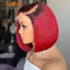 Synthetic Wigs Black Red Color Pixie Cut Wig Short Bob Wigs Straight Human Hair Wigs For Women 13x4 Lace Front Wig T Part Transparent Lace Wig W0306
