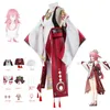 Anime Costumes Genshin Impact Yae Miko Cosplay Come Wig Dress Party Outfit Halloween Comes For Women Carnival Christmas Masquerade Party Z0301