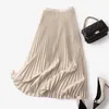 Saias Longo Mulheres Pleated 2023 Spring outono Elastic Band Moda Uma linha Elegante Salia de Escritório Lúdis Midi ZZ541