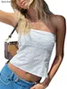 Women's Knits Tees Women Bandeau Off-shoulder Tops Solid Color Summer Casual Strapless Sleeveless Crop Tops Streetwear Club Wear W0306