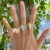 Wedding Rings Top Quality Gold Plated Luxury Women Charm Jewelry White Blue Pink Cz Butterfly Open Adjusted Band Finger Ring NecklaceWedding
