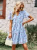 Casual Dresses Fashion Floral Dress Women Spring Autumn V Neck Short Sleeve Loose Chic Printed Dresses Z0216