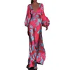 Casual Dresses 2023 New Women's Dress Slim Fit Lantern Sleeve Fashion Print V-Neck Dress T230303