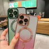 Luxe magneet Draadloos opladen Zachte TPU-hoesjes voor iPhone 15 14 Plus 13 12 11 Pro Max Bling Glitter Verchroomde beplating Gradiënt Magnetische cameralensbeschermer Telefoonhoes