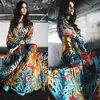 Casual Dresses 2023 Spring and Summer New European Women's Dress Beautiful Dress Lantern Sleeve Printing Sexig V-ringad stor blad Swing kjol T230303