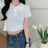 Women's T Shirts Knitted 5 Colors T-shirts Women Crop Tops Short Sleeve Sweet Preppy Elegant Lovely College Slim Fashion Korean Females