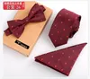 Łowić krawaty męskie zestawy krawatów krawat i kieszonkowy zestaw muszki 3PCS zestaw Bowtie Stripe Męs