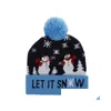 파티 모자 15 단락 LED 크리스마스 니트 모자 패션 Xmas Lightup Beanies 야외 라이트 폼폰 볼 스키 캡 드롭 배달 홈 Dhyoz