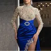 Party Dresses 2023 New Women's Dress Blue Splash Gold Split Splice Half-high Neck Evening Dress T230303