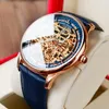 Wristwatches Reef Tiger/RT Unique Skeleton Designs Watch Men Automatic Mechanical Leather Strap Rose Gold Ultra Thin Watches